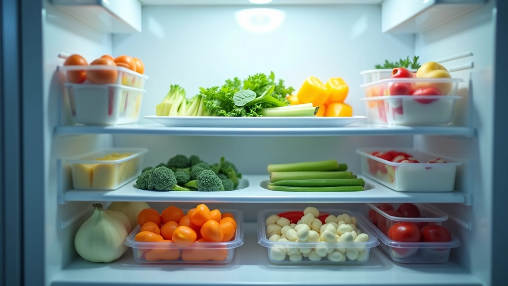 Gefüllte Gefriertruhe mit organisierten Behältern portionierter Lebensmittel