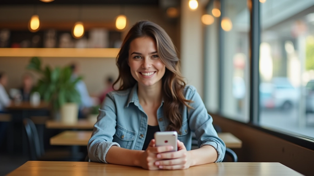 Person nutzt Budgetapp auf Smartphone im Café